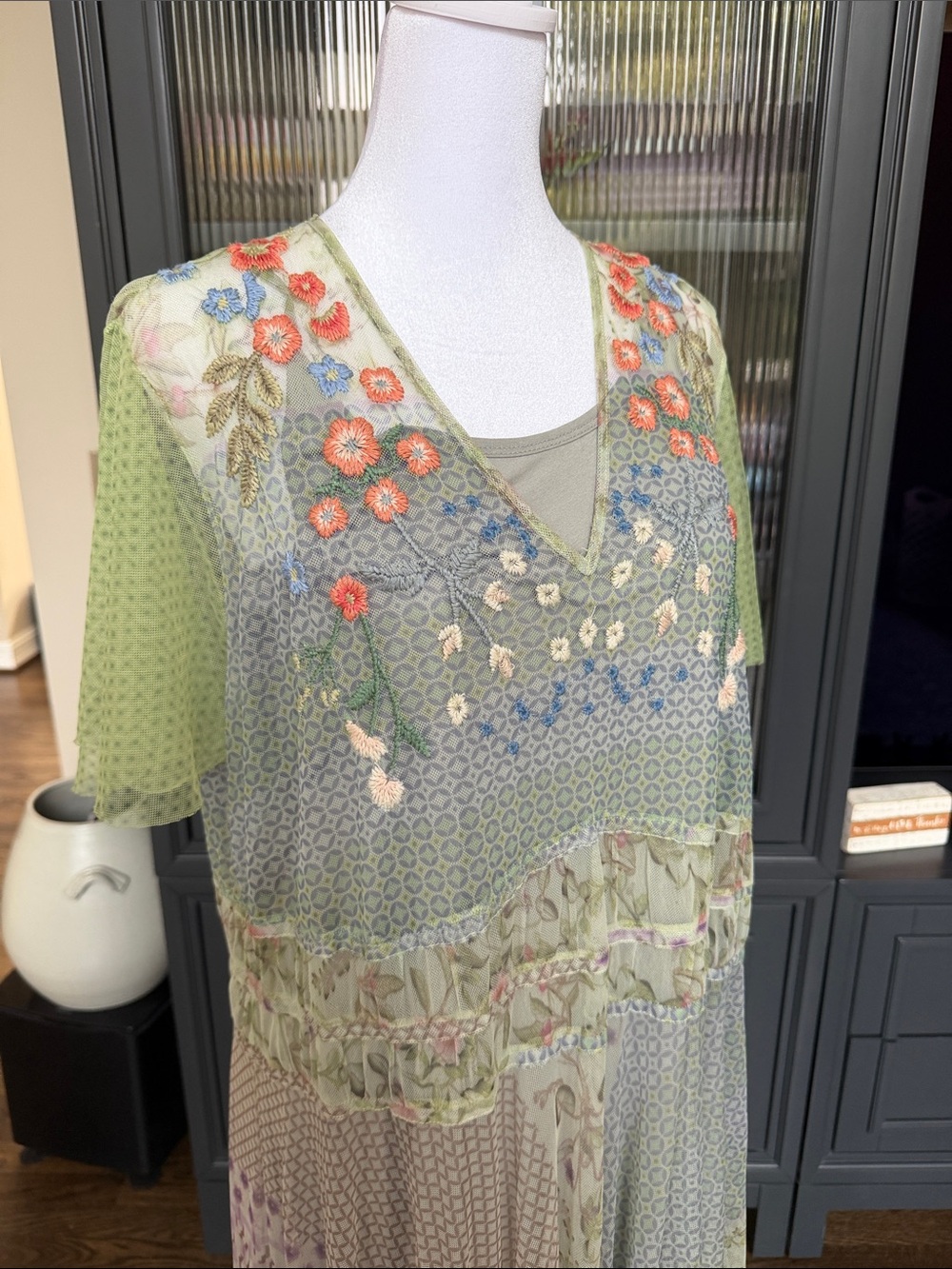 Johnny Was Light Green Floral Maxi Dress - Picture 6 of 12